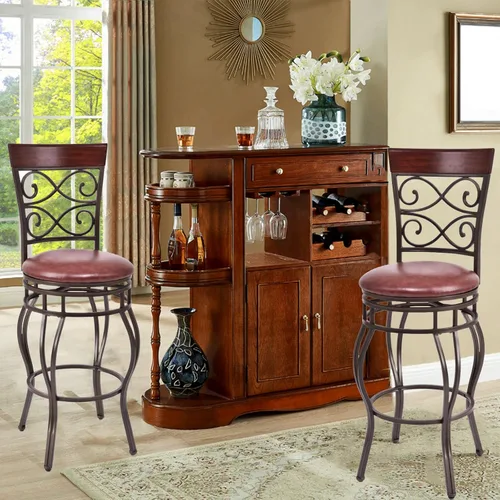 Miniatura 2 de Taburete de bar giratorio de 30 pulgadas de altura de asiento, taburetes de bar giratorios de 360 grados con asiento acolchado de cuero, sillas