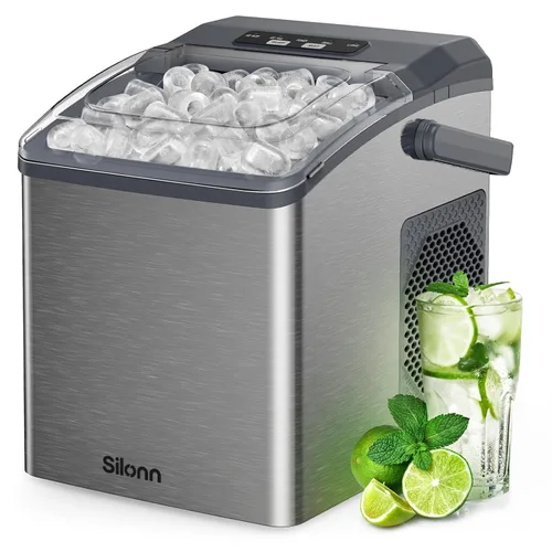 Miniatura 11 de Máquina de hielo Nugget para encimera, Silonn máquina de hielo de pellets masticables con función de autolimpieza, 33 libras/24H máquinas de hielo
