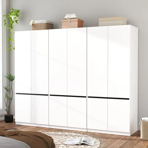 Miniatura 12 de Armario con cajones: armario grande de 75 pulgadas con 6 puertas para colgar ropa, modernos armarios de madera con 6 cajones y almacenamiento