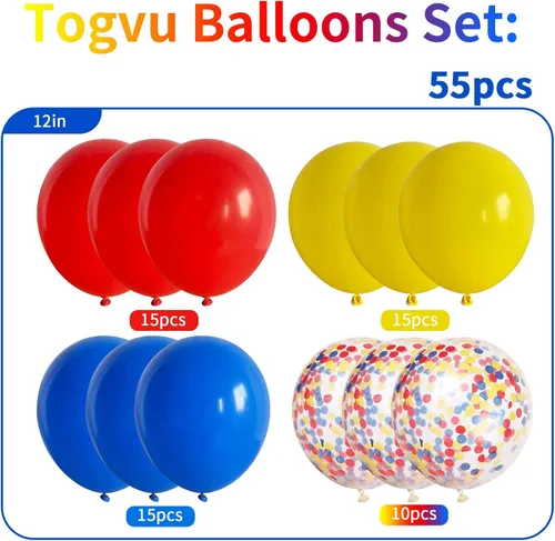 Miniatura 2 de Globos de color rojo, azul y amarillo, globos de helio de color primario de 12 pulgadas con globos de látex de confeti, globos de carnaval, circo