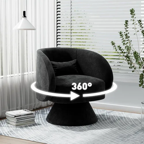 Miniatura 4 de Silla Giratoria de Barril, Sillas Giratorias de Acento Acolchadas Cuddle Tapizadas para Sala de Estar, Cómoda Silla Giratoria Redonda Pequeña Negra