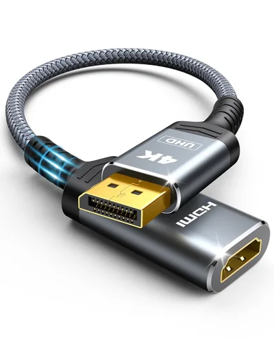 Highwings Adaptador de DisplayPort 4K a HDMI, Unidireccional DP 1.2 de Computadora a Pantalla HDMI 2.0, Adaptador de DisplayPort a HDMI (Macho a Gris