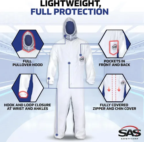 Miniatura 4 de SAS Safety 6938 Moon Suit - Overol de nailon y algodón, grande, color blanco