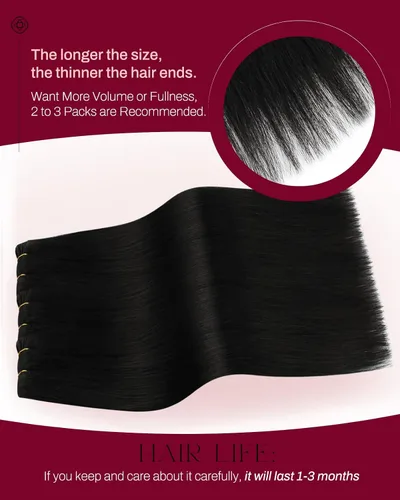 Miniatura 3 de Moresoo - Extensiones de cabello humano real cosidas, Remy, lacio, doble trama, color negro jet, 14 pulgadas, 3.53 onzas