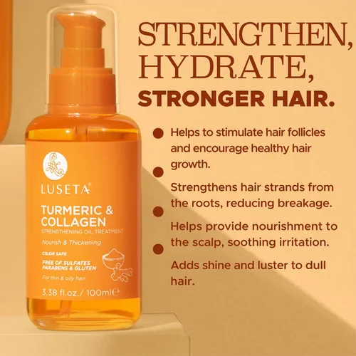 Miniatura 5 de Luseta - Suero capilar de cúrcuma y colágeno para cabello dañado y adelgazante, tratamiento de aceite fortalecedor que evita la rotura para mujeres