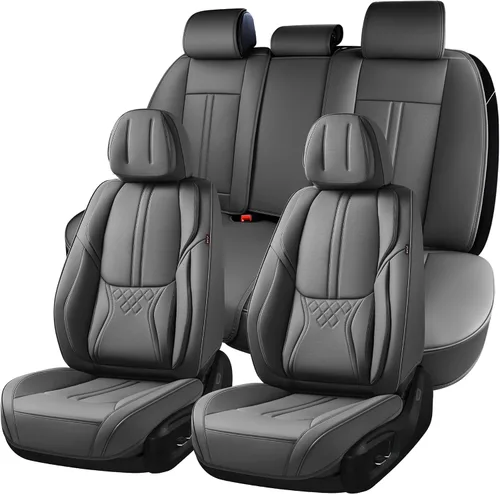 Miniatura 13 de BWTJF Fundas de asiento de automóvil negras juego completo, fundas universales para asientos delanteros y traseros para autos, protectores