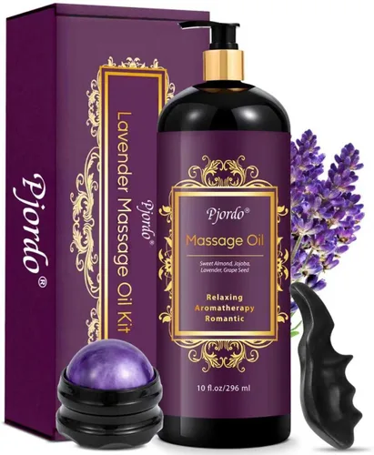 Pjordo Aceite de masaje de lavanda para aromaterapia, aceite de masaje para terapia de masaje, calmante, relajante, regalos de spa para él y ella,