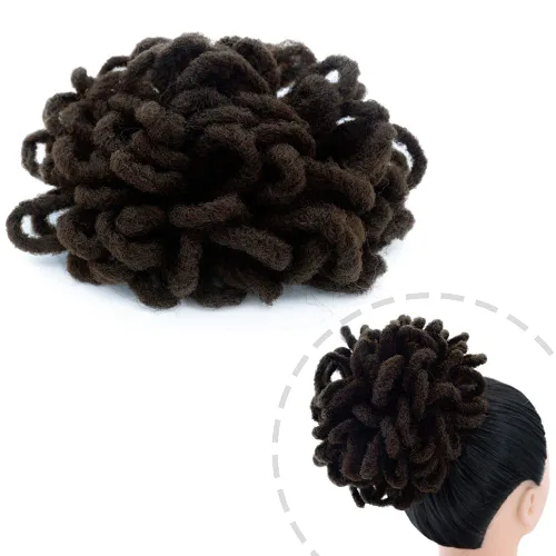 Miniatura 17 de Moños de Cola de Caballo con Cordón Negro Marrón Loc para Mujeres Negras Moño Rizado de Pétalo Loc Cola de Caballo de Rastas Trenzas Faux Locs Moño