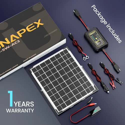 Miniatura 7 de SUNAPEX Cargador de batería solar MPPT de 15 W, cargador de batería solar impermeable de 12 V con controlador MPPT para automóvil, motocicleta