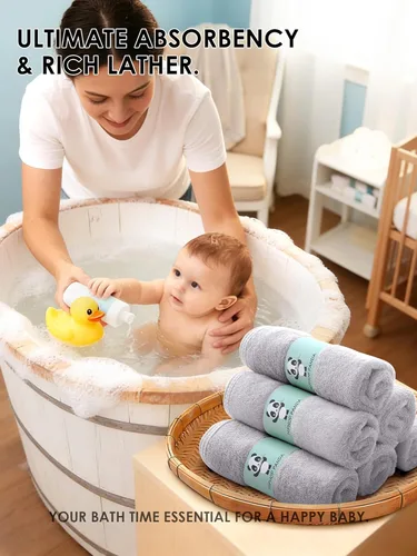 Miniatura 4 de HIPHOP PANDA Toallitas de baño para bebé, hechas de rayón de bambú - Toalla de baño ultra suave de 2 capas para recién nacidos, toalla facial Gris