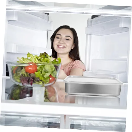 Miniatura 5 de YARNOW Refrigerador de acero inoxidable con estante de malla de 9.44 x 7.28 x 2.28 pulgadas, recipiente de almacenamiento de alimentos para una