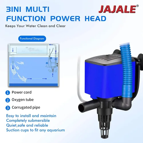 Miniatura 4 de Bomba sumergible Powerhead de 210 GPH - Bomba 3 en 1 para acuario con oxigenación, filtración y ciclismo de agua, elevación máxima de 3.3 pies, 15 W