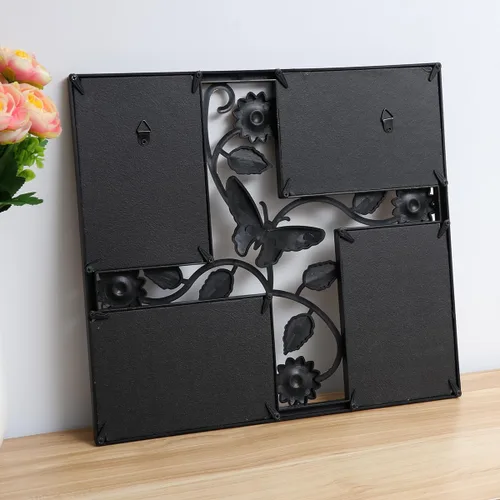 Miniatura 6 de ULTNICE Marco de fotos decorativo para colgar en la pared de 4 aperturas con diseño de collage de flores 3D, material de resina fácil de instalar