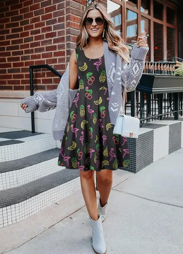 Miniatura 57 de uideazone - Vestido de mujer sin mangas cuello redondo de verano, para playa, casual, Midi línea A.