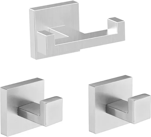 Miniatura 14 de BOZWELL Ganchos dobles para toallas para baño, montaje en pared dorado cepillado, paquete de 2 ganchos modernos de estilo cuadrado para bata, Oro