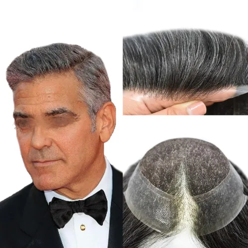 Miniatura 67 de Sistema de reemplazo de cabello de encaje francés para hombre, piezas de cabello de aspecto natural, color negro, marrón, rubio, gris, protesis