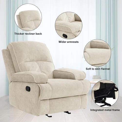 Miniatura 5 de Silla Mecedora Reclinable Manual para Adultos, Planeador de Respaldo Alto con Asiento Profundo, Sillón Tapizado de Tela para Sala de Estar