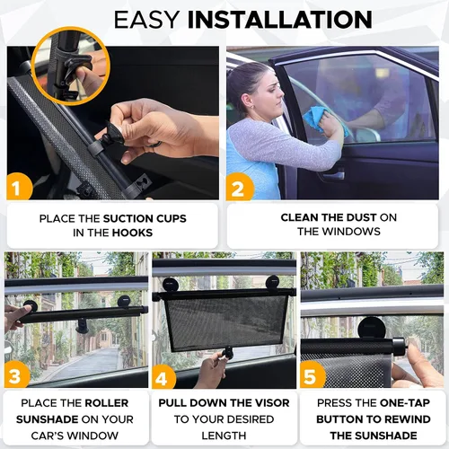 Miniatura 5 de EcoNour Persianas de ventana de automóvil (paquete de 4) Parasol enrollable retráctil para niños Persianas de ventana de bebé para ofrecer una