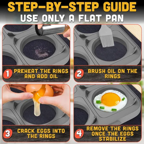 Miniatura 5 de Anillos de silicona para huevos para plancha y parrilla superior plana, bandeja de molde de barbacoa de 16.5 x 9 pulgadas con 6 formas redondas