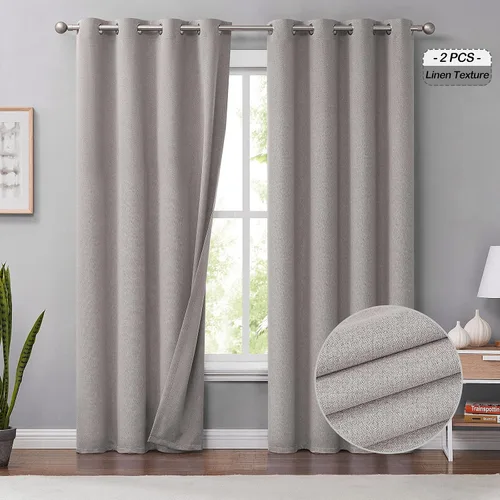 Miniatura 13 de Melodieux Cortinas 100% opacas para dormitorio, aislamiento térmico, reducción de ruido, cortinas de ventana de lino con ojales para sala de estar