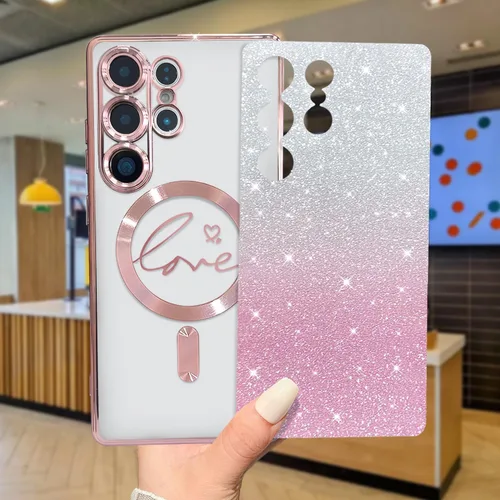 Miniatura 237 de ZONRW - Funda para Samsung Galaxy S22 Ultra magnética, para mujeres y niñas, cubierta trasera suave, lujosa, con corazón de amor, bling, degradado