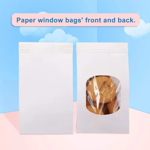 Miniatura 5 de BagDream Bolsas pequeñas de panadería con ventana, 50 unidades, 3.54 x 2.36 x 6.7 pulgadas, bolsas de papel kraft blanco con bloqueo de lengüeta