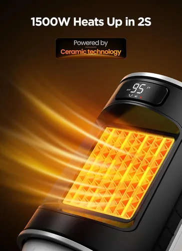 Miniatura 2 de GiveBest Calentador de espacio, calentadores eléctricos portátiles para uso en interiores con termostato y control remoto, oscilación de 70°, Blanco