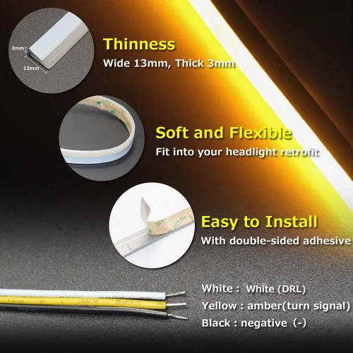 Miniatura 3 de Tira de luz LED ámbar blanca, 2 unidades, 23 pulgadas, 114 unidades, chip LED, doble color, impermeable, para automóvil, flexible, diurna, tira