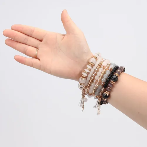 Miniatura 7 de Twinfree Pulseras bohemias para mujer, pulsera elástica de cuentas de colores multicapa con dije de joyería