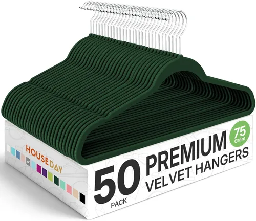 HOUSE DAY Perchas de Terciopelo Premium Paquete de 50, Perchas de Fieltro Flocado Antideslizantes, Colgador de Ropa Resistente con Gancho Giratorio