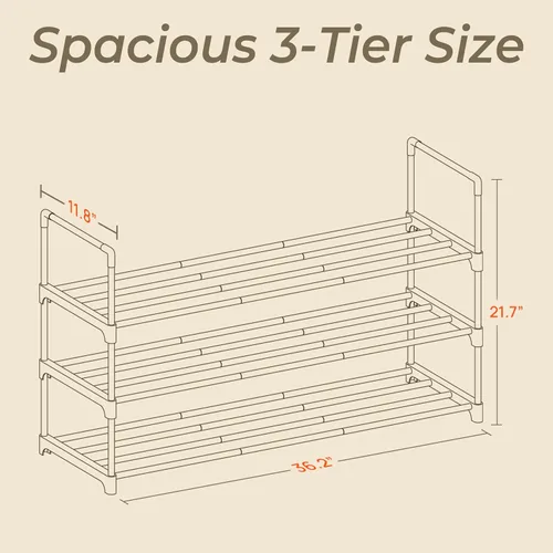 Miniatura 2 de Zapatero negro de 3 niveles, estante grande de 36 pulgadas con capacidad para 15 pares de zapatos, zapatero resistente para entrada, dormitorio