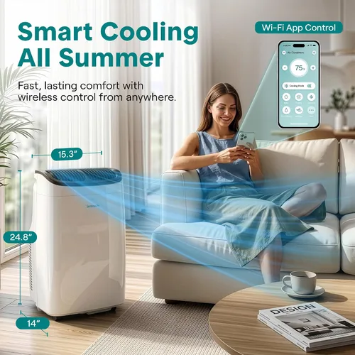 Miniatura 2 de SereneLife Aire acondicionado portátil de 8,000 BTU con deshumidificador y ventilador, unidad de CA portátil con WiFi para control de clima de área