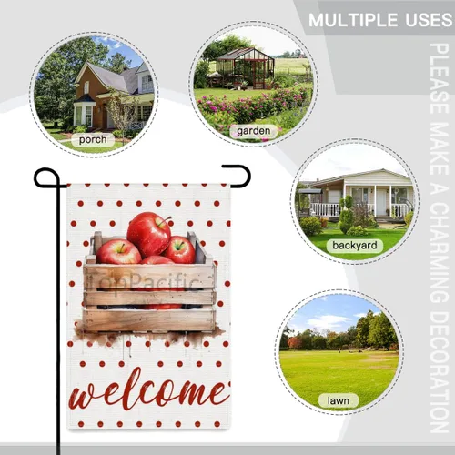 Miniatura 6 de Cesta de 12 x 18 pulgadas, bandera de jardín de manzana, primavera, verano, floral, de doble cara para exteriores, vertical, vacaciones, temporada