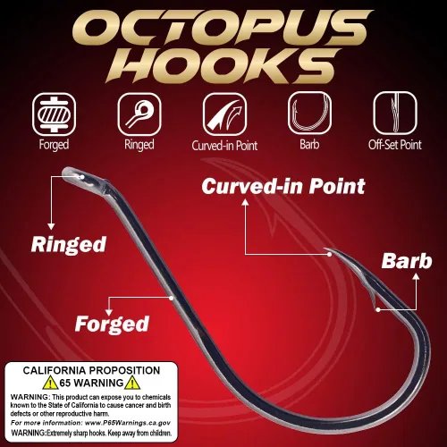 Miniatura 2 de Octopus-Hook-Fishing-Beak-Circle-Hooks-Set-Saltwater-Freshwater-Red-Black 150 Pack