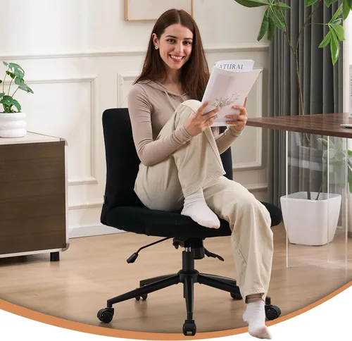 Miniatura 3 de NYPOT Silla de escritorio sin brazos con ruedas para sentarse cruzado - Silla sin brazos amplia para piernas cruzadas - Taburete de tocador Negro