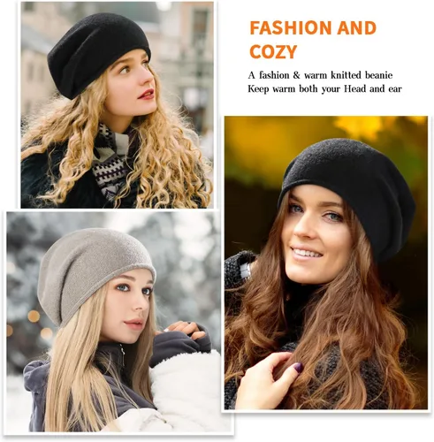 Miniatura 7 de DANMY Gorro de punto holgado de cachemira para mujer, gorro de lana suave y cálida para invierno