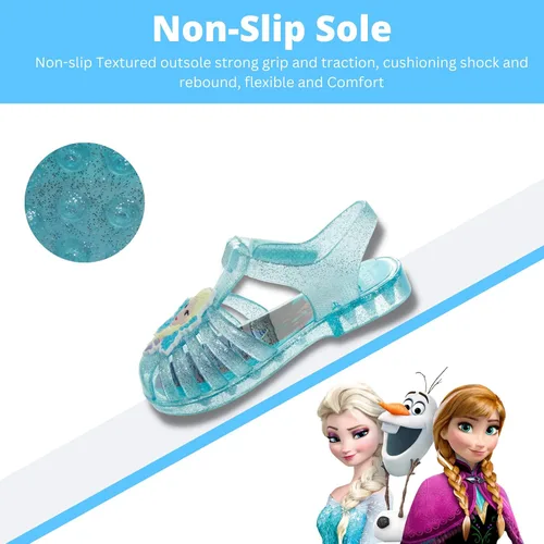 Miniatura 5 de Disney Frozen Elsa Minnie Mouse - Sandalias de gelatina para niñas, zapatos planos Mary Jane para niños, disfraz de princesa de personaje de bebé