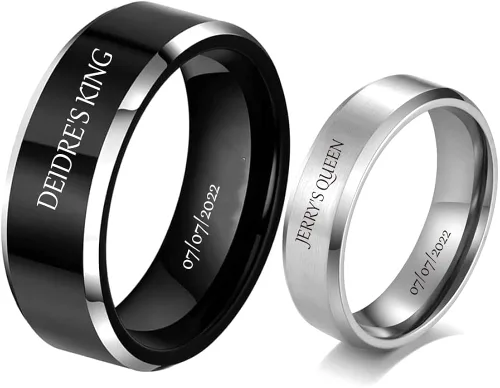 Anillos personalizados a juego para parejas, anillos de promesa de acero inoxidable para parejas, con 2 anillos grabados dentro y fuera para hombres