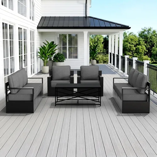 Miniatura 26 de Muebles de Patio al Aire Libre de Aluminio, Sillas de Metal para Todo Clima con Cojines de 6 Pulgadas de Grosor, Asiento Profundo para Jardín, Beige