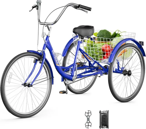 Outroad - Triciclo Comfort de 24/26 pulgadas, triciclo de crucero de 1 velocidad, bicicletas de 3 ruedas con cesta grande para personas mayores,