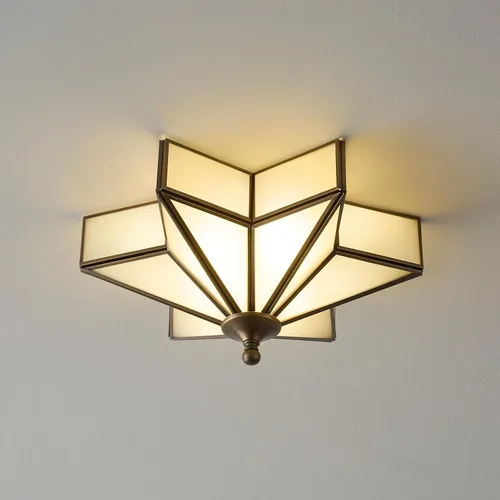Lámpara de techo de cristal de latón con estrella, pequeña lámpara de montaje empotrado de 12 pulgadas color bronce negro - Único Art Deco Vintage