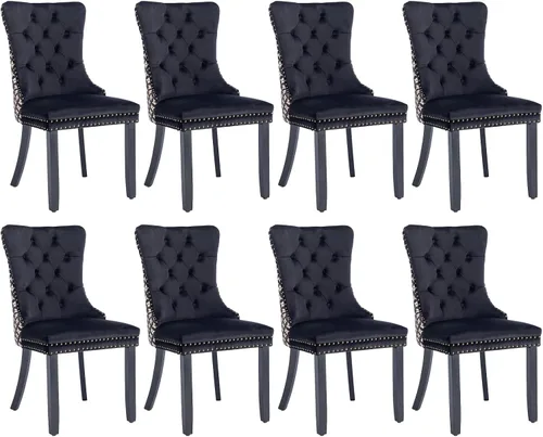 Miniatura 66 de SoarFlash Juego de 2 sillas de comedor de tela de lino, sillas de comedor tapizadas con ribete de cabeza de clavo y patas de madera de color claro