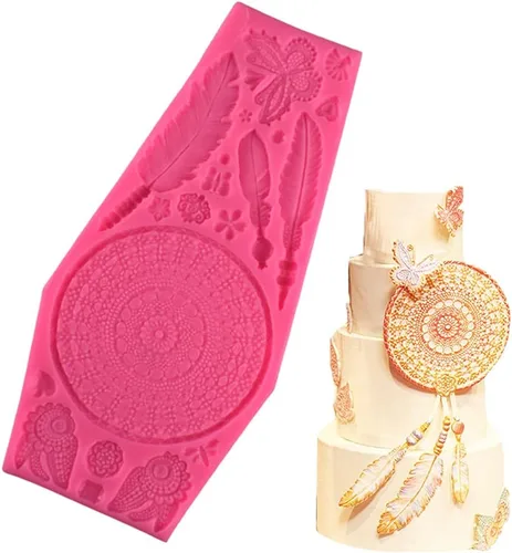 Cestony Moldes de silicona con patrón de mariposa de plumas y atrapasueños indios para manualidades, pasteles, fondant, galletas, jabón, pudín de