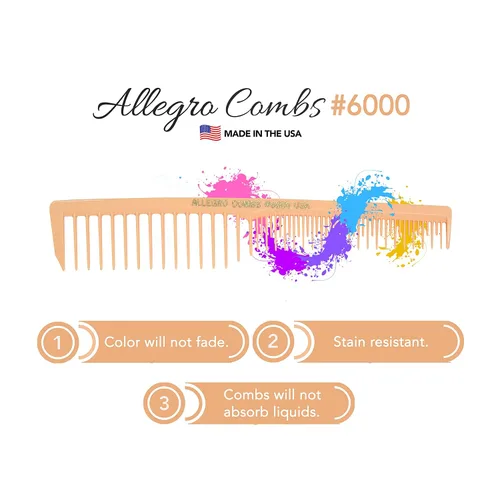 Miniatura 5 de Allegro Combs 6000 peines de pelo con dientes anchos y ventilados, para peluquero y estilista, pelo rizado, mezcla fresca, 12