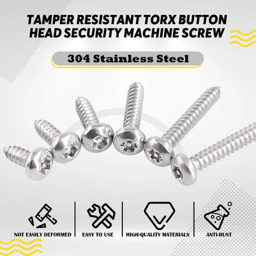Miniatura 3 de Hilitchi 50 unidades #10 x 1-1/2" cabeza de botón de acero inoxidable Torx Tornillos de chapa de metal de seguridad Tornillos plateados antirrobo a