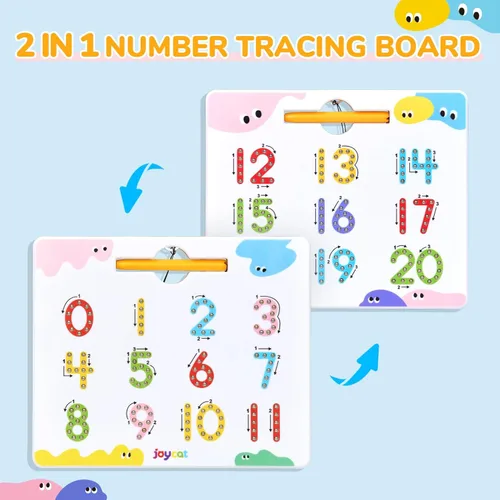 Miniatura 2 de JoyCat Tabla magnética de doble cara para trazado de números, números 2 en 1, 1 a 20, juguetes de escritura para niños pequeños y niños