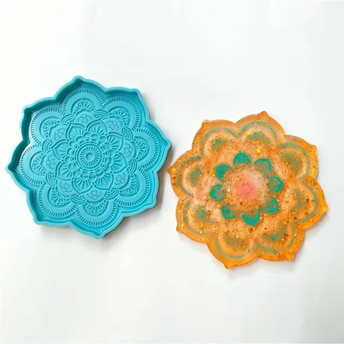 Miniatura 6 de AGCFABS 1 molde de resina para posavasos de flores de mandala, moldes de silicona de diseño 3D para hacer bandejas de posavasos redondos, tapete
