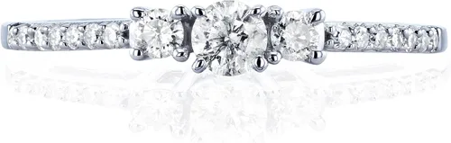 Miniatura 2 de Kobelli Anillo de compromiso de tres piedras con diamantes redondos de 14 quilates en oro blanco de 10 quilates