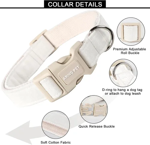 Miniatura 2 de Aring Pet Collar de algodón, ajustable, con hebilla de liberación rápida, para bodas, para perros pequeños, medianos y grandes, blanco