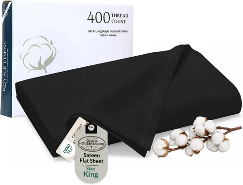 Miniatura 38 de Royale Linens Sábana Plana de Algodón Peinado de Fibra Larga 100% de 300 Hilos - Súper Suave - Sábanas Superiores - Sábana Plana Queen Vendida por